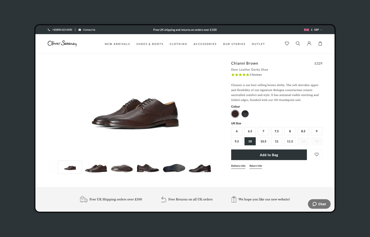 Oliver Sweeney Product Page Shopify