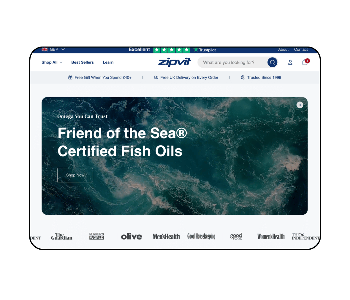 Zipvit Shopify store homepage on desktop