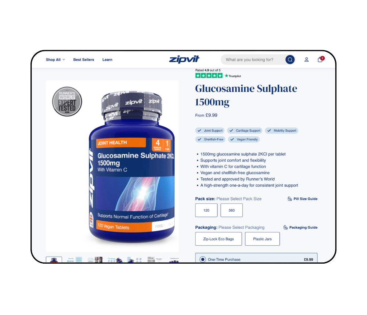 Zipvit Shopify store Product description page on desktop