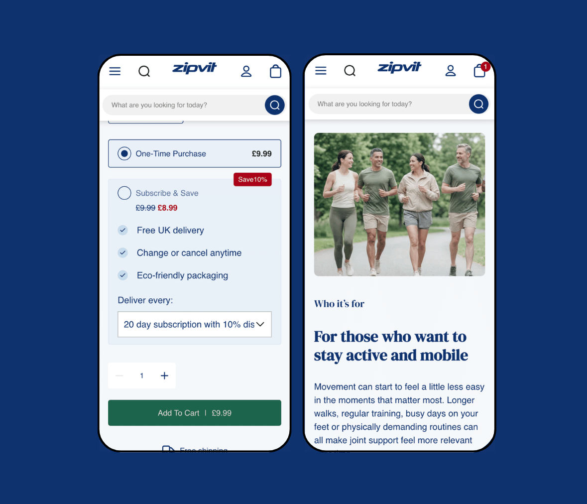 Zipvit Shopify store on mobile