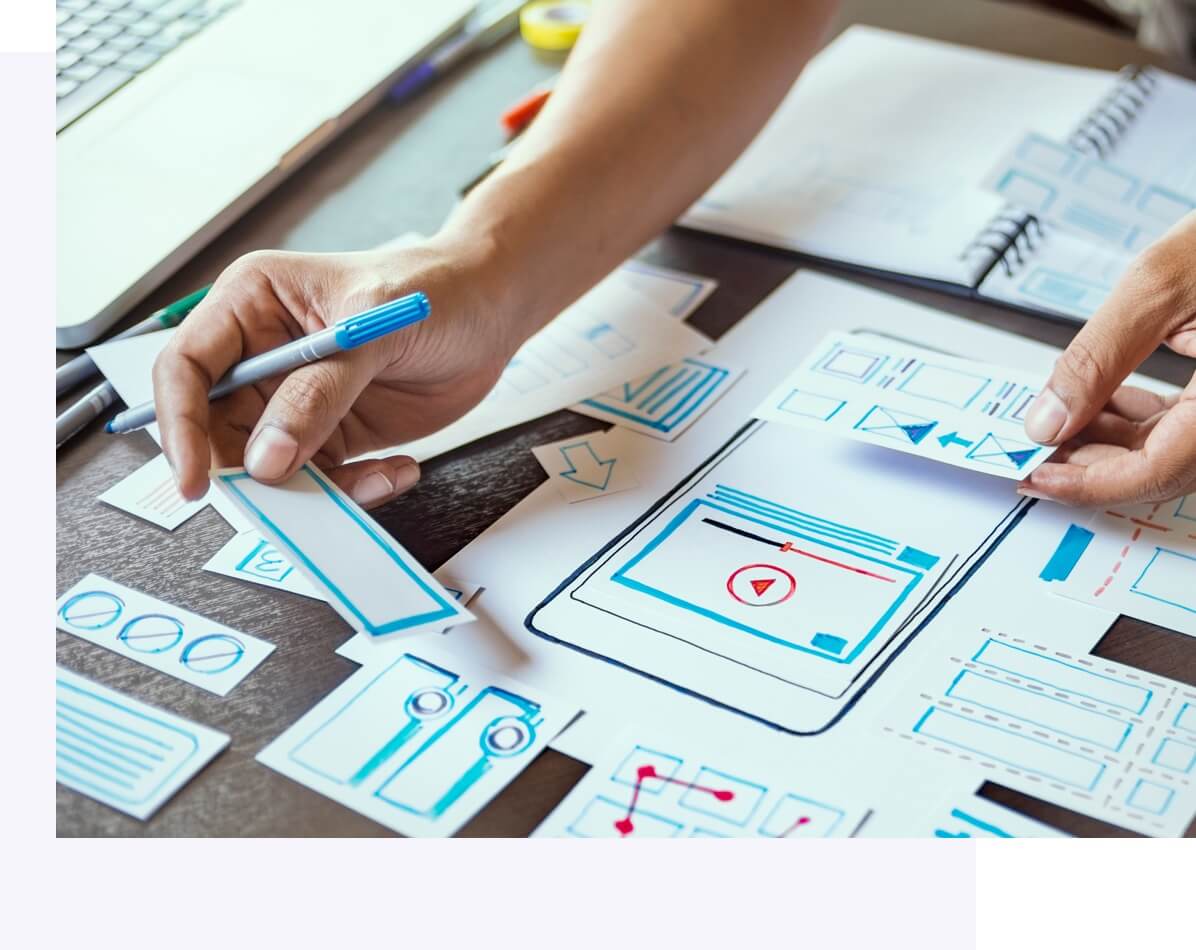 Product manager hands constructing wireframes for app development