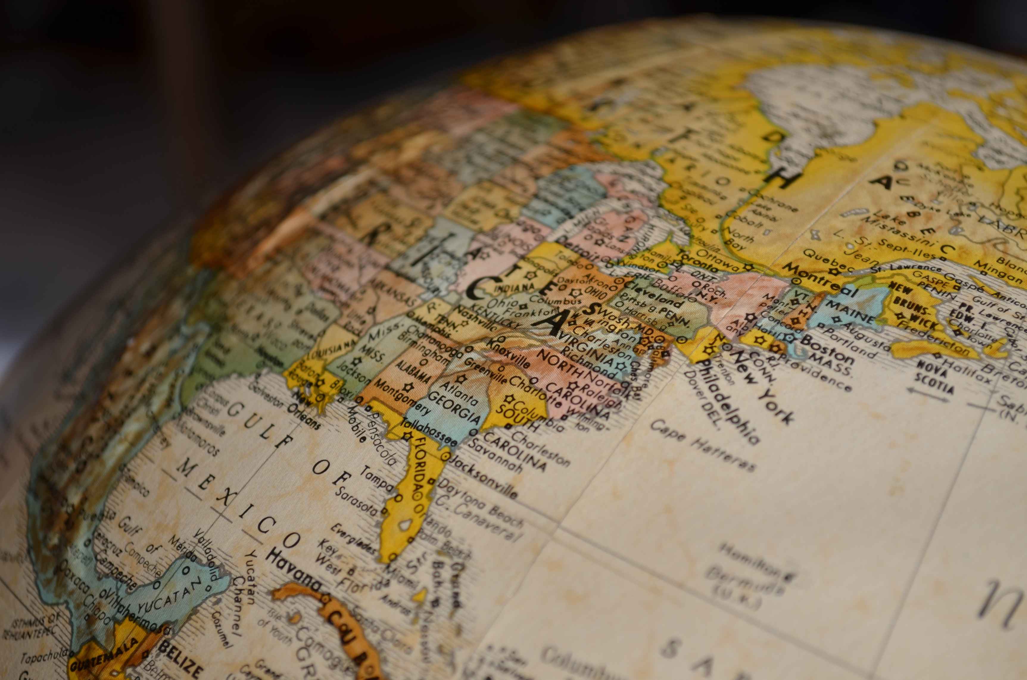 Globe showing international territories